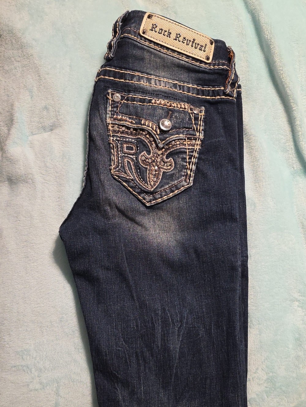 Rock Revival Women's Dark Blue Embroidered Pocket Jeans